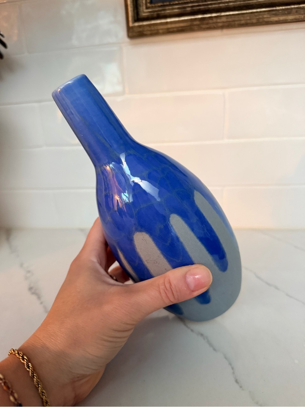 Vintage Blue and Gray Drip-Glaze Ceramic Vase - Home Accents - Picture 3 of 3